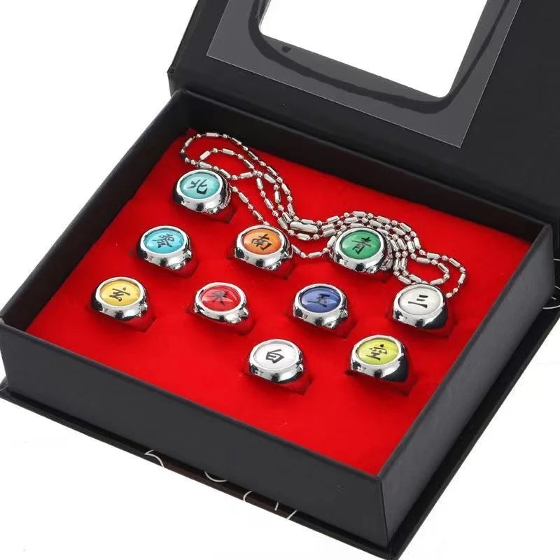 10PCS/Set Anime Akatsuki Itachi Metal R-ings Cartoon Cool Cosplay Accessory Props Boy Children Action Figure Toy Gift