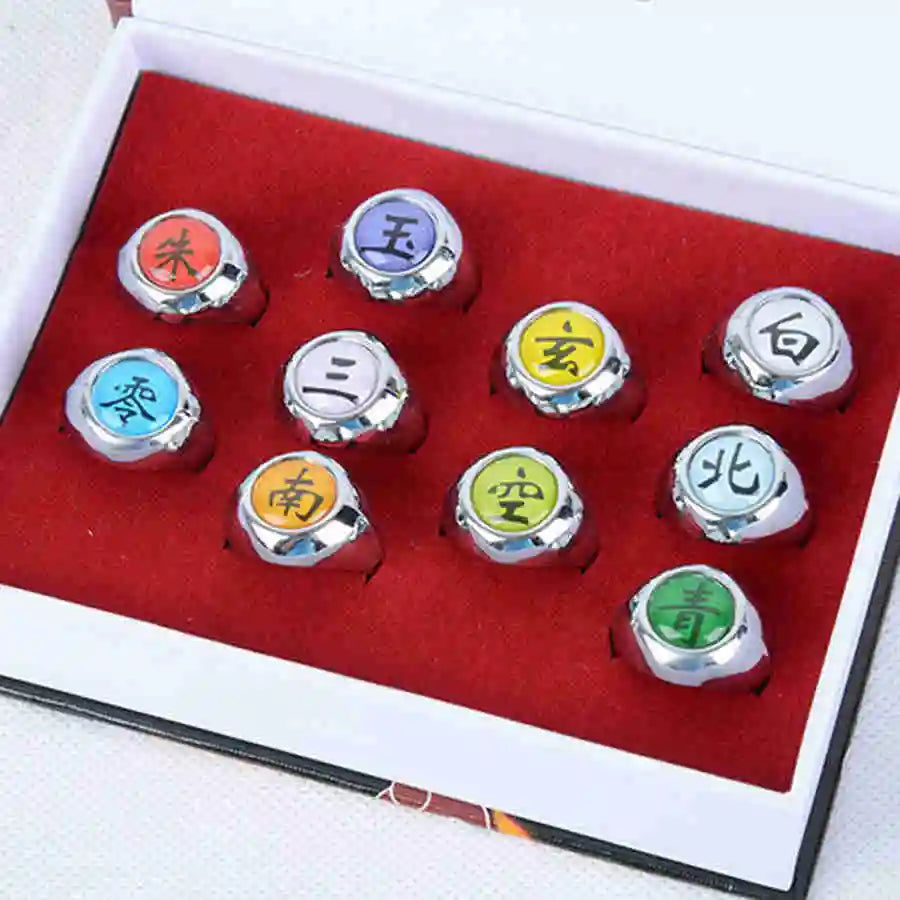 10PCS/Set Anime Akatsuki Itachi Metal R-ings Cartoon Cool Cosplay Accessory Props Boy Children Action Figure Toy Gift
